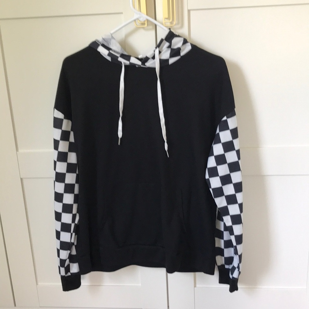 checkered and black hoodie